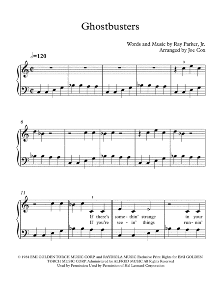 Free Sheet Music Ghostbusters Beginner Edition