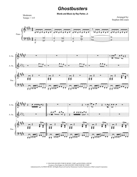 Ghostbusters Duet For Soprano And Alto Saxophone Sheet Music