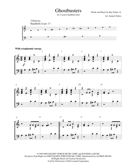 Free Sheet Music Ghostbusters For 2 Octave Handbell Choir