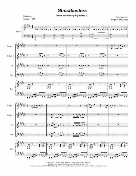 Ghostbusters For Brass Quartet Sheet Music