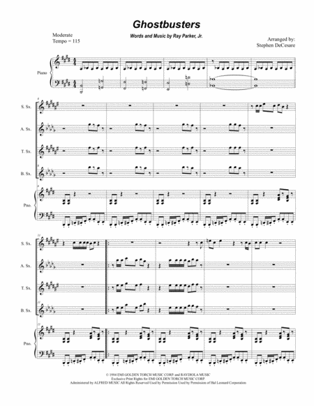 Ghostbusters For Saxophone Quartet Sheet Music