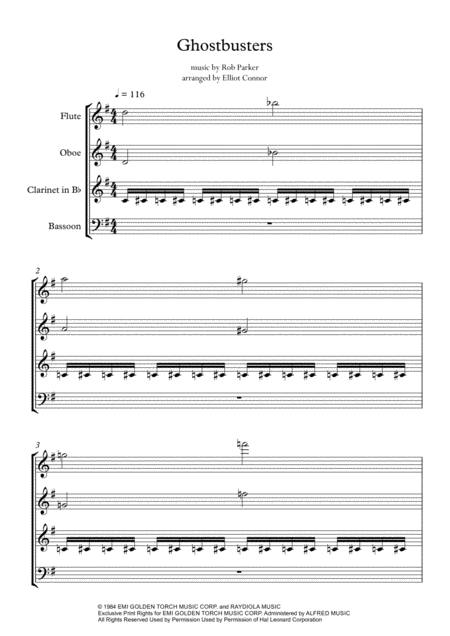 Ghostbusters Theme Woodwind Quartet Sheet Music