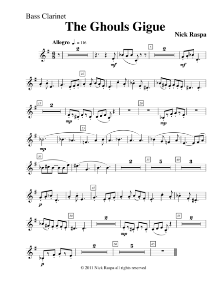 Ghouls Gigue From Three Dances For Halloween Bass Clarinet Part Sheet Music