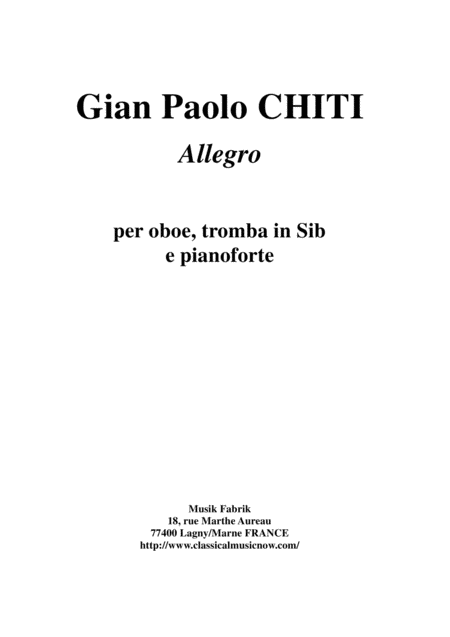 Gian Paolo Chiti Allegro For Oboe Bb Trumpet And Piano Sheet Music