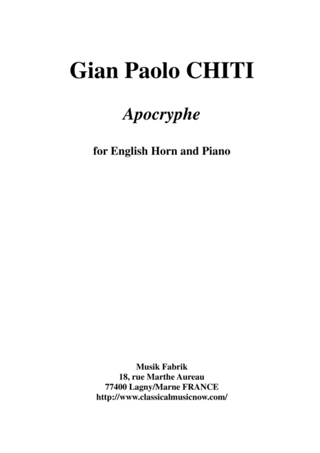 Gian Paolo Chiti Apocryphe For English Horn And Piano Sheet Music