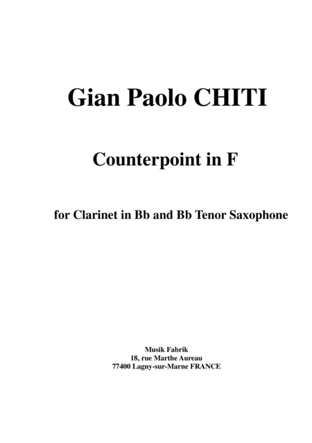Gian Paolo Chiti Counterpoint In F For Bb Clarinet And Tenor Saxophone Sheet Music