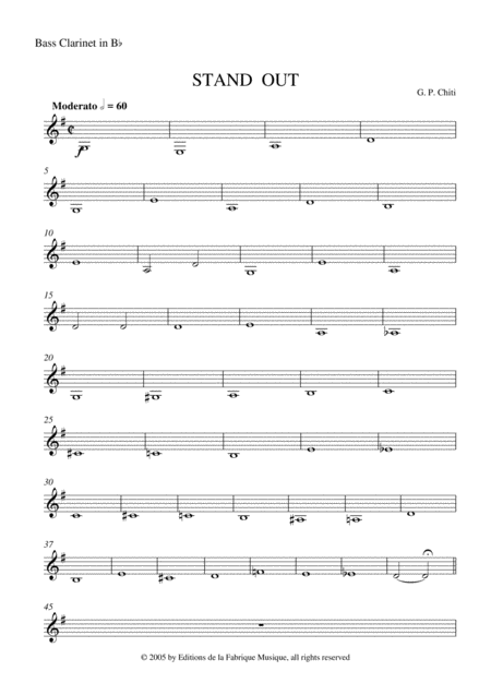 Gian Paolo Chiti Standout For Intermediate Concert Band Bb Bass Clarinet Part Sheet Music