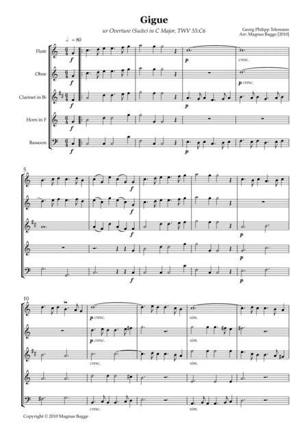 Free Sheet Music Gigue From Overture Suite In C Major Twv 55 C6