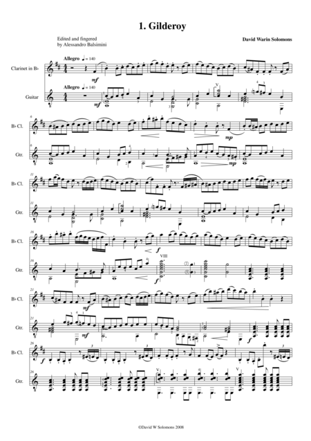 Free Sheet Music Gilderoy Variations For Clarinet And Guitar