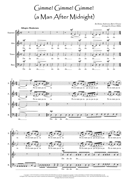 Gimme Gimme Gimme A Man After Midnight Sheet Music