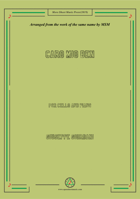 Giordani Caro Mio Ben For Cello And Piano Sheet Music