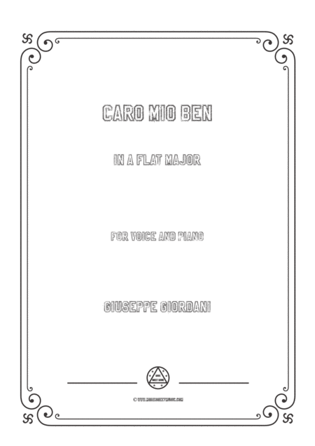 Free Sheet Music Giordani Caro Mio Ben In A Flat Major For Voice And Piano