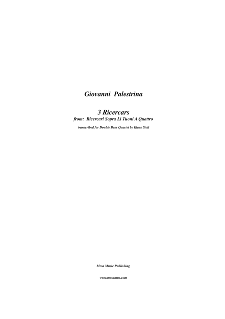 Giovanni Palestrina Three Ricercars Transcribed And Edited By Klaus Stoll Sheet Music