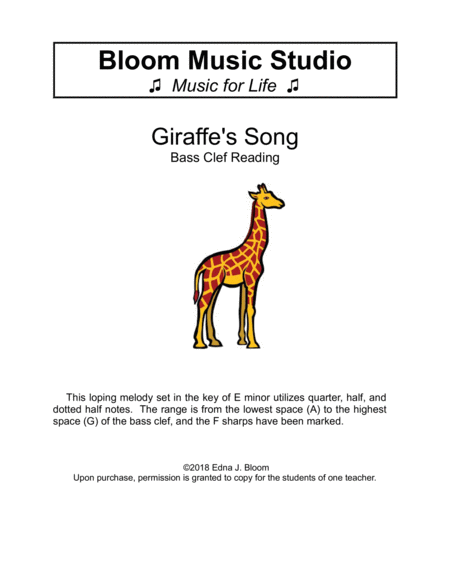 Giraffes Song Bass Clef Study Alphanotes Standard Notation Sheet Music