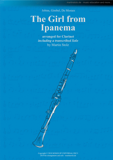 Girl From Ipanema For Clarinet Incl Transcribed Solo Sheet Music