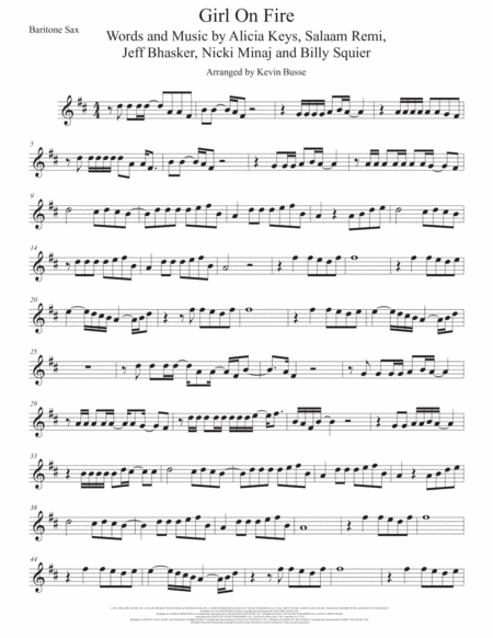 Girl On Fire Bari Sax Sheet Music