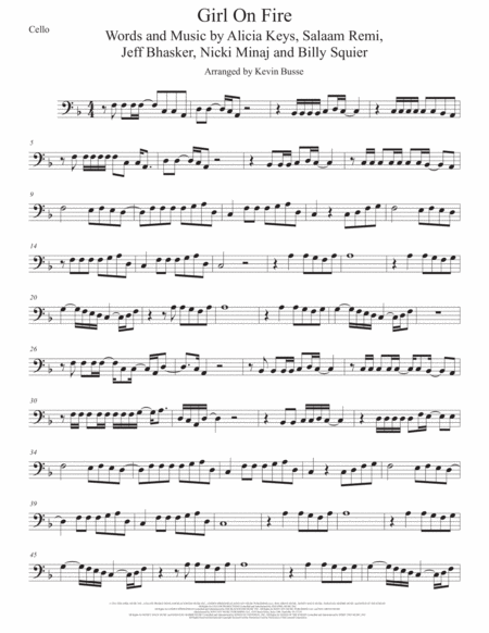 Girl On Fire Cello Sheet Music