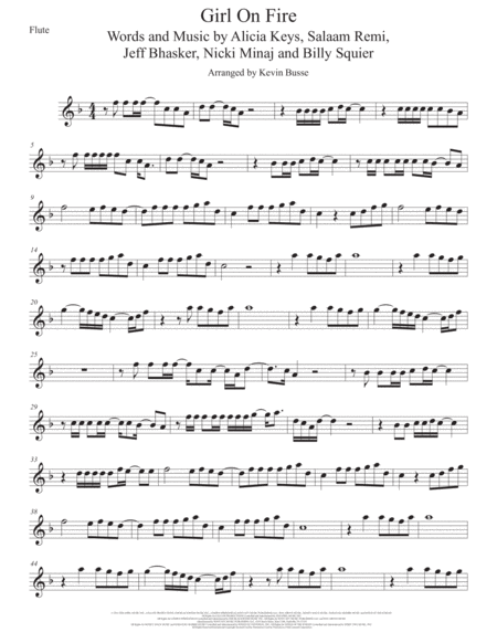 Free Sheet Music Girl On Fire Flute