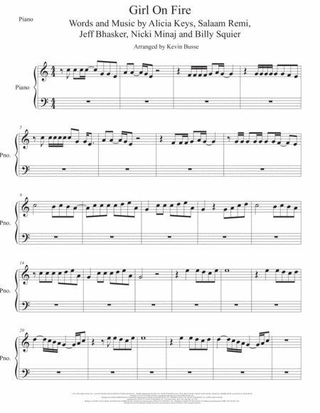 Free Sheet Music Girl On Fire Piano Easy Key Of C