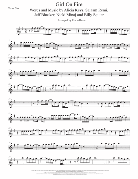 Girl On Fire Tenor Sax Sheet Music