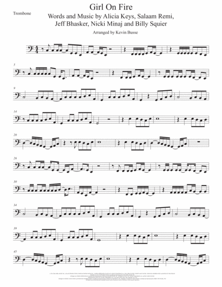 Girl On Fire Trombone Easy Key Of C Sheet Music