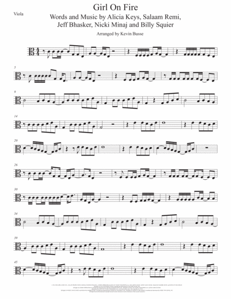 Girl On Fire Viola Easy Key Of C Sheet Music