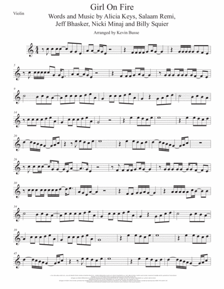 Free Sheet Music Girl On Fire Violin Easy Key Of C