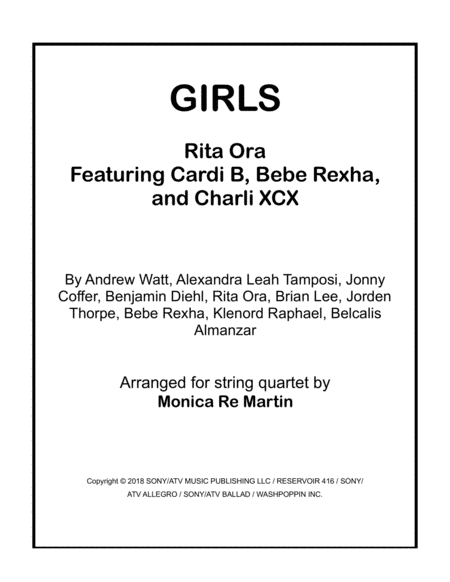 Girls Feat Cardi B Bebe Rexha Charli Xcx Sheet Music