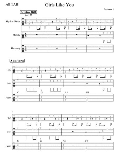 Girls Like You Feat Cardi B Tab Sheet Music