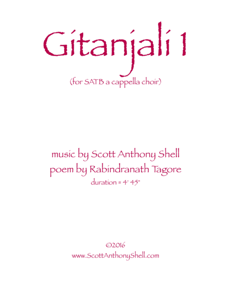 Gitanjali 1 Satb A Cappella Choir Sheet Music