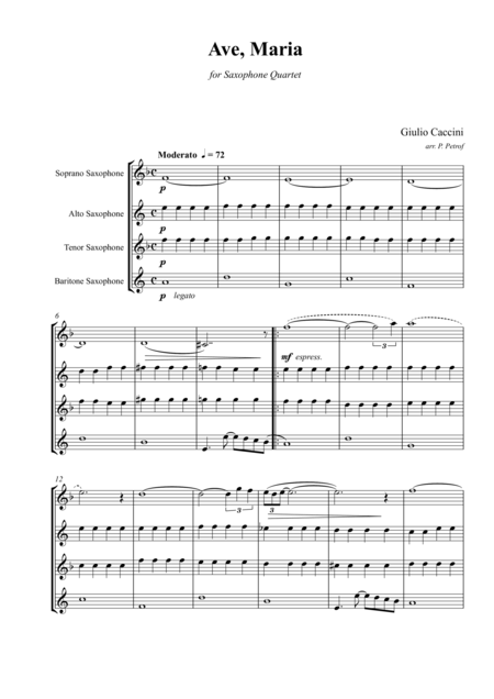 Giulio Caccini Ave Maria For Saxophone Quartet Sheet Music