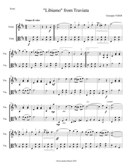 Giuseppe Verdi Libiamo Ne Lieti Calici From La Traviata Arr For String Duo Sheet Music