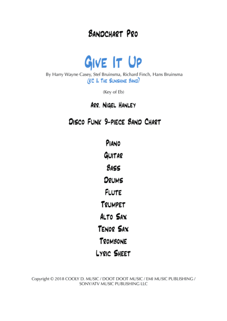 Give It Up Eb 9pc Disco Funk Band Chart Sheet Music