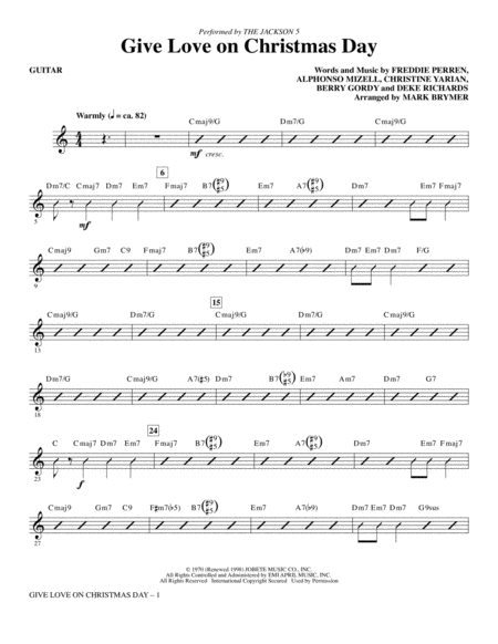 Free Sheet Music Give Love On Christmas Day Arr Mark Brymer Guitar