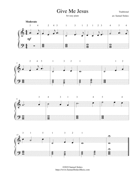Free Sheet Music Give Me Jesus For Easy Piano
