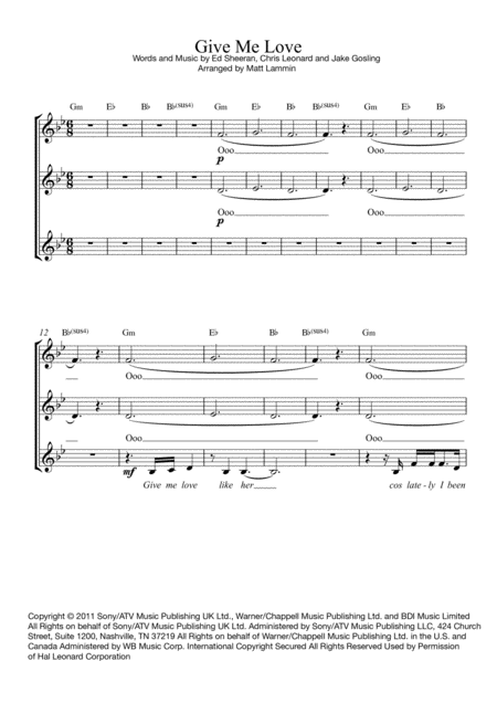 Give Me Love Ssa Sheet Music