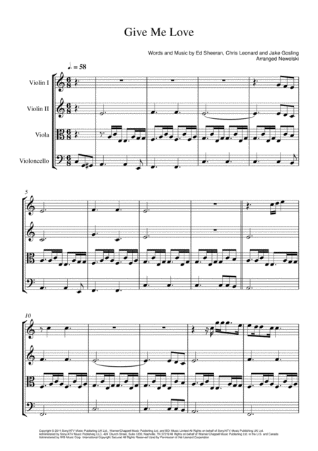 Give Me Love String Quartet Score And Parts Sheet Music