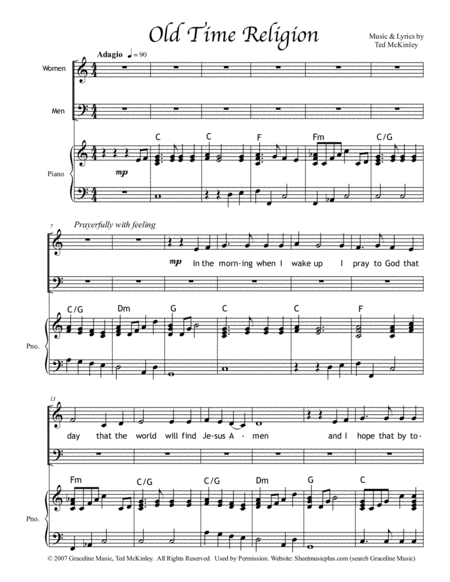 Give Me That Old Time Religion 2 Part Sheet Music