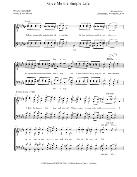 Free Sheet Music Give Me The Simple Life