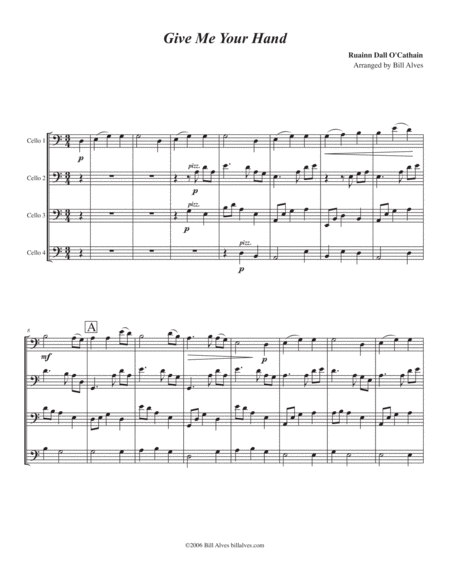 Free Sheet Music Give Me Your Hand For Cello Quartet
