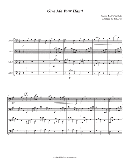 Give Me Your Hand For Cello Quartet Sheet Music