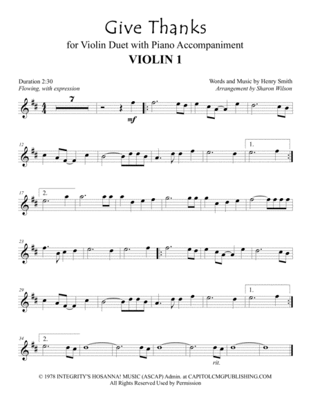 Give Thanks For Violin Duet With Piano Accompaniment Thanksgiving Sheet Music