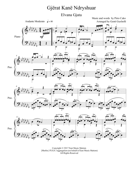 Free Sheet Music Gjerat Kane Ndryshuar Piano Solo