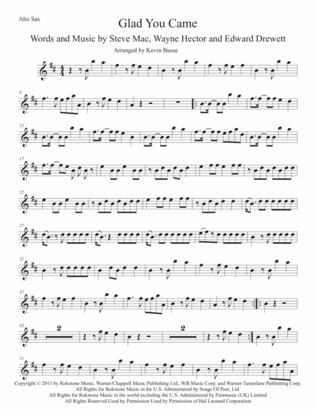 Glad You Came Alto Sax Sheet Music