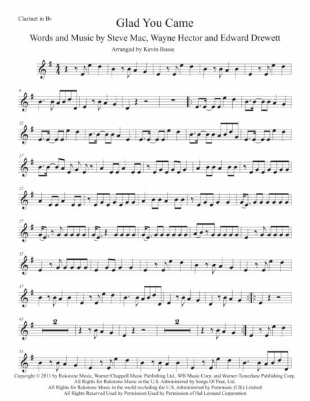 Free Sheet Music Glad You Came Clarinet