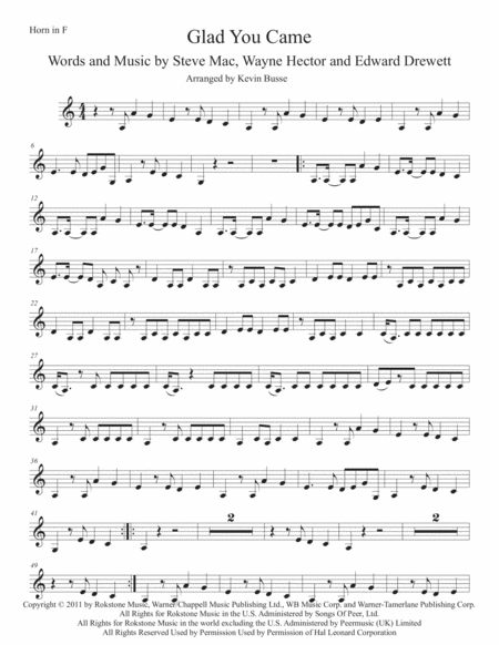 Free Sheet Music Glad You Came Easy Key Of C Horn In F