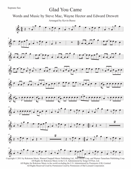 Glad You Came Easy Key Of C Soprano Sax Sheet Music