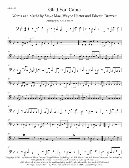 Glad You Came Original Key Bassoon Sheet Music