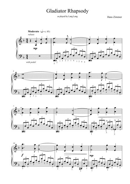 Free Sheet Music Gladiator Main Theme