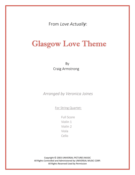 Glasgow Love Theme For String Quartet Sheet Music